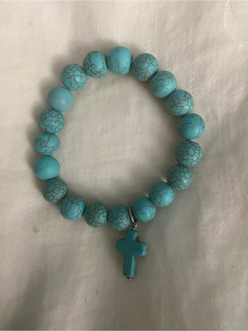 Turquoise Beaded Cross Stretch Bracelet